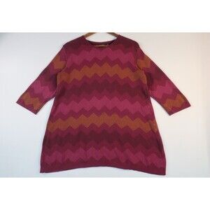 Gudrun Sjoden Cotton Striped Sweater Size Large Pink Red Pullover Chevron ZigZag